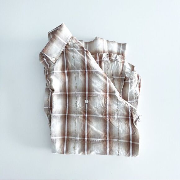 Panhandle Slim Roughstock Shirt Western Button Up Brown Plaid Mens L Barbed Wire - Picture 10 of 11